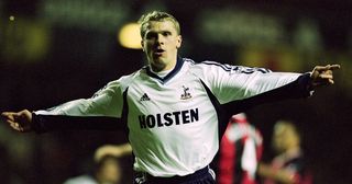 Sergei Rebrov of Tottenham Hotspur celebrates his goal against Fulham during the FA Barclaycard Premiership match at White Hart Lane in London. Spurs won 4-0.