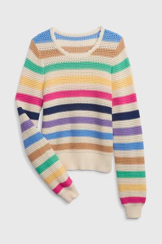 Gap Stripe Crochet Crewneck Sweater