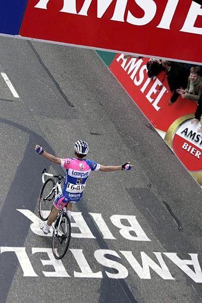 But Cunego prevailed and crossed the Amstel Bier marking ahead of the others.