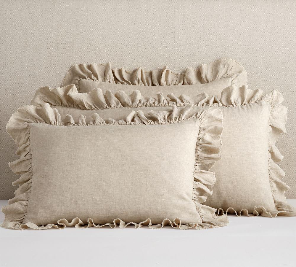 Belgian Flax Linen Fringe Ruffle Pillowcases