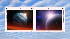 uranus retrograde 2022 feature image two photos of uranus in the sky on a bright blue cloudy background