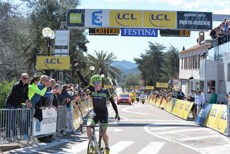 Ben King (Cannondale-Garmin) crosses the line ahead of Cl&eacute;ment Saint Martin (Team Marseille 13 KTM)