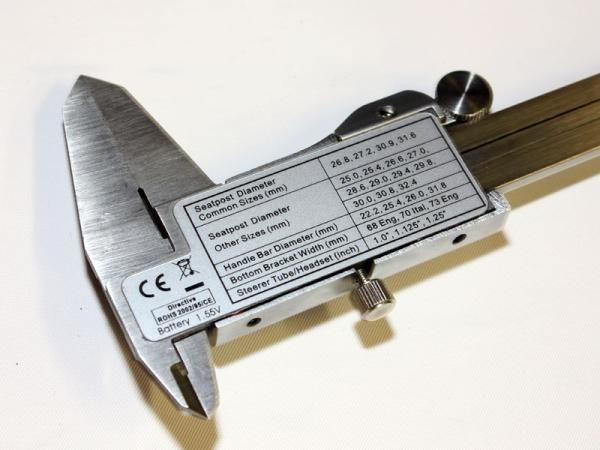 The back of the calipers is plastered with a handy label outlining a variety of key bike-related diameters.