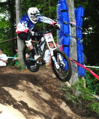 Fabien Barel goes off a jump on his way to second place.