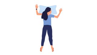 Illustration of a woman sleeping in the starfish position to try and lose heat in bed