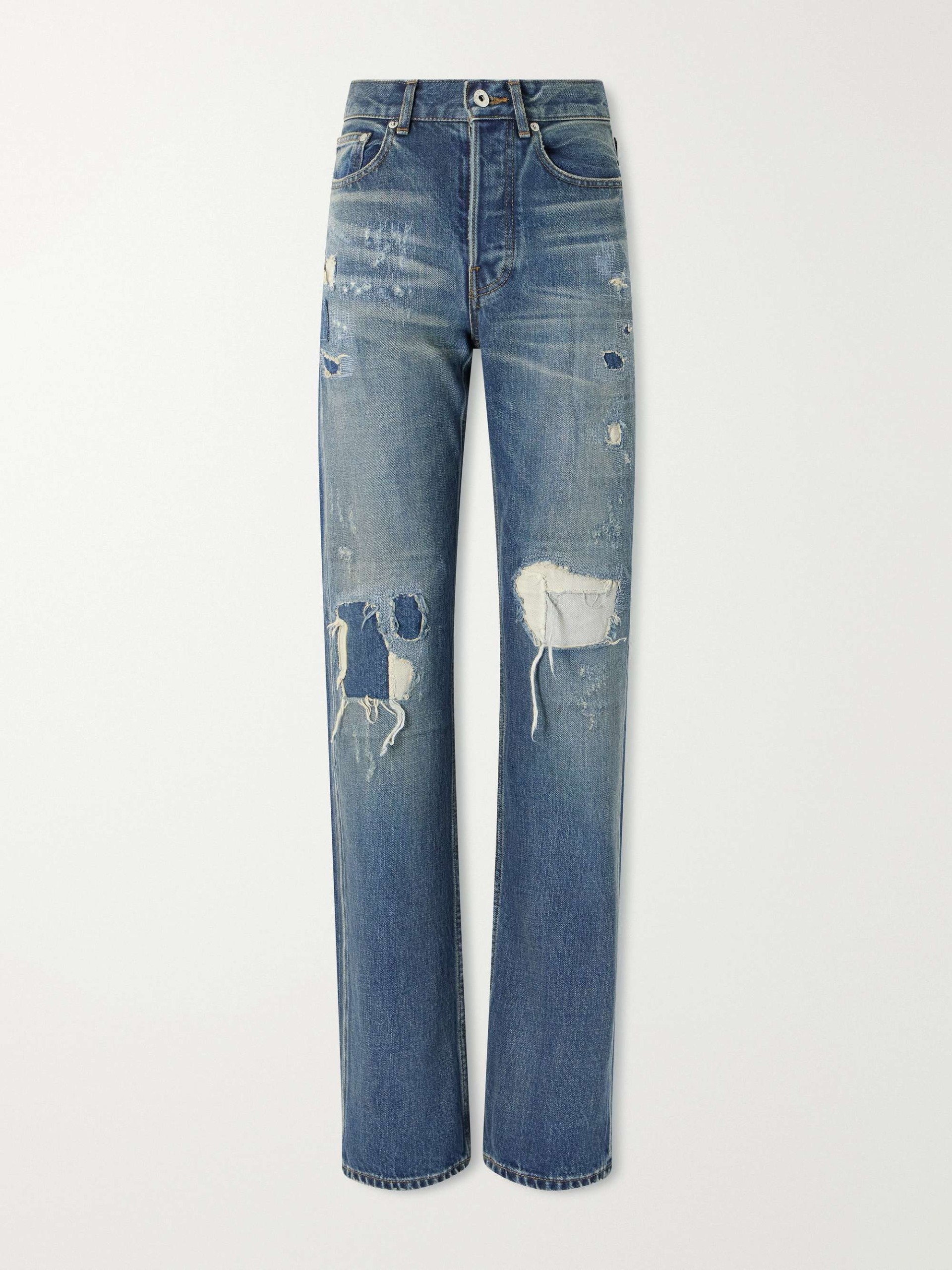 Distressed Mid-Rise Straight-Leg Jeans