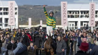 Inothewayurthinkin and jockey Mark Walsh after winning the Cheltenham Gold Cup in 2025