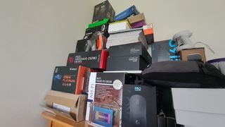 A pile of PC component boxes