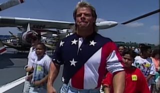 Lex Luger walking down an airfield WWE
