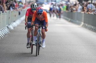 Picture by Zac Williams/SWpix.com - 04/08/2024 - Paris 2024 Olympic Games - Cycling Road - Trocadero-Trocadero (158.0km) - Paris, France - Womenâ€™s Road Race - Marianne Vos (Netherlands), Blanka Vas (Hungary)