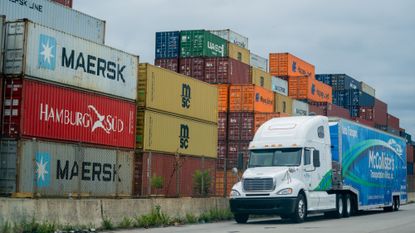 A truck is seen leaving the Port of Baltimore over the summer.