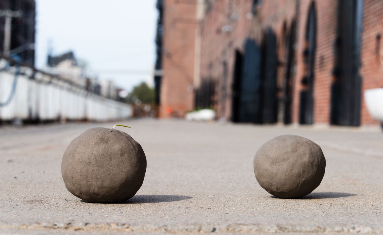 Landscape image for Bosco Sodi&#039;s Tabula Rasa – two clay spheres outside the artist&#039;s Red Hook, Brooklyn studio