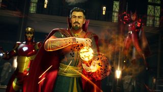 Doctor Strange, Iron Man and Scarlet Witch get ready to throw down
