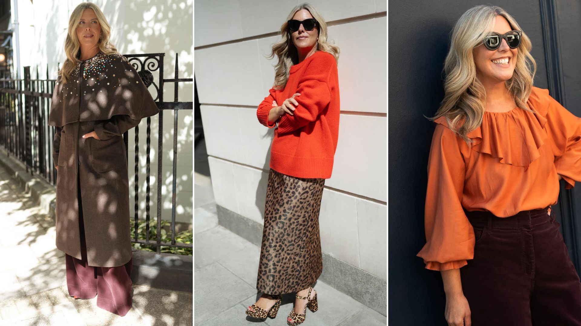 Three images of Erica Davies modelling her new Wyse London collection 