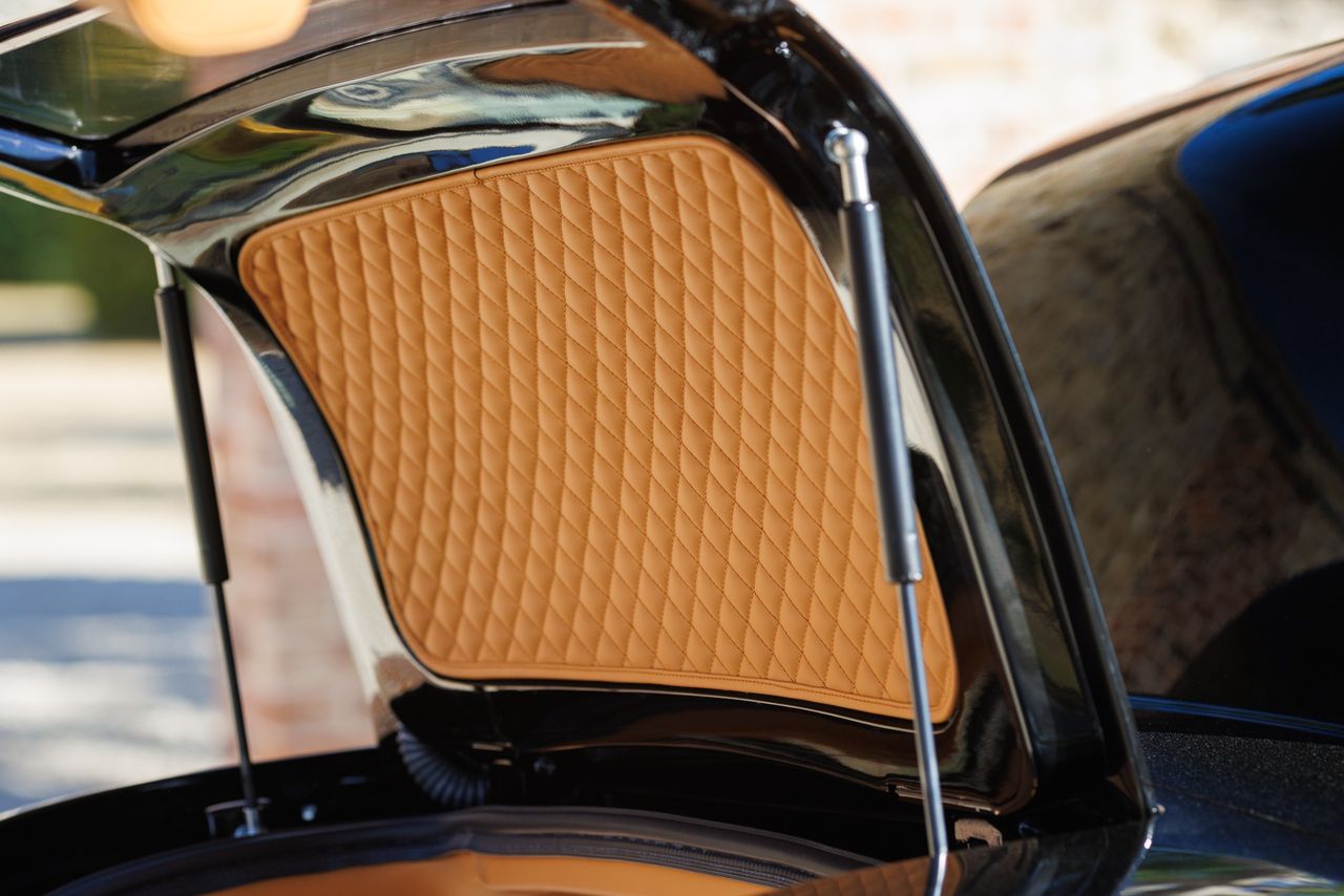 Details of the Bristol Fighter, with its black exterior and leather interior