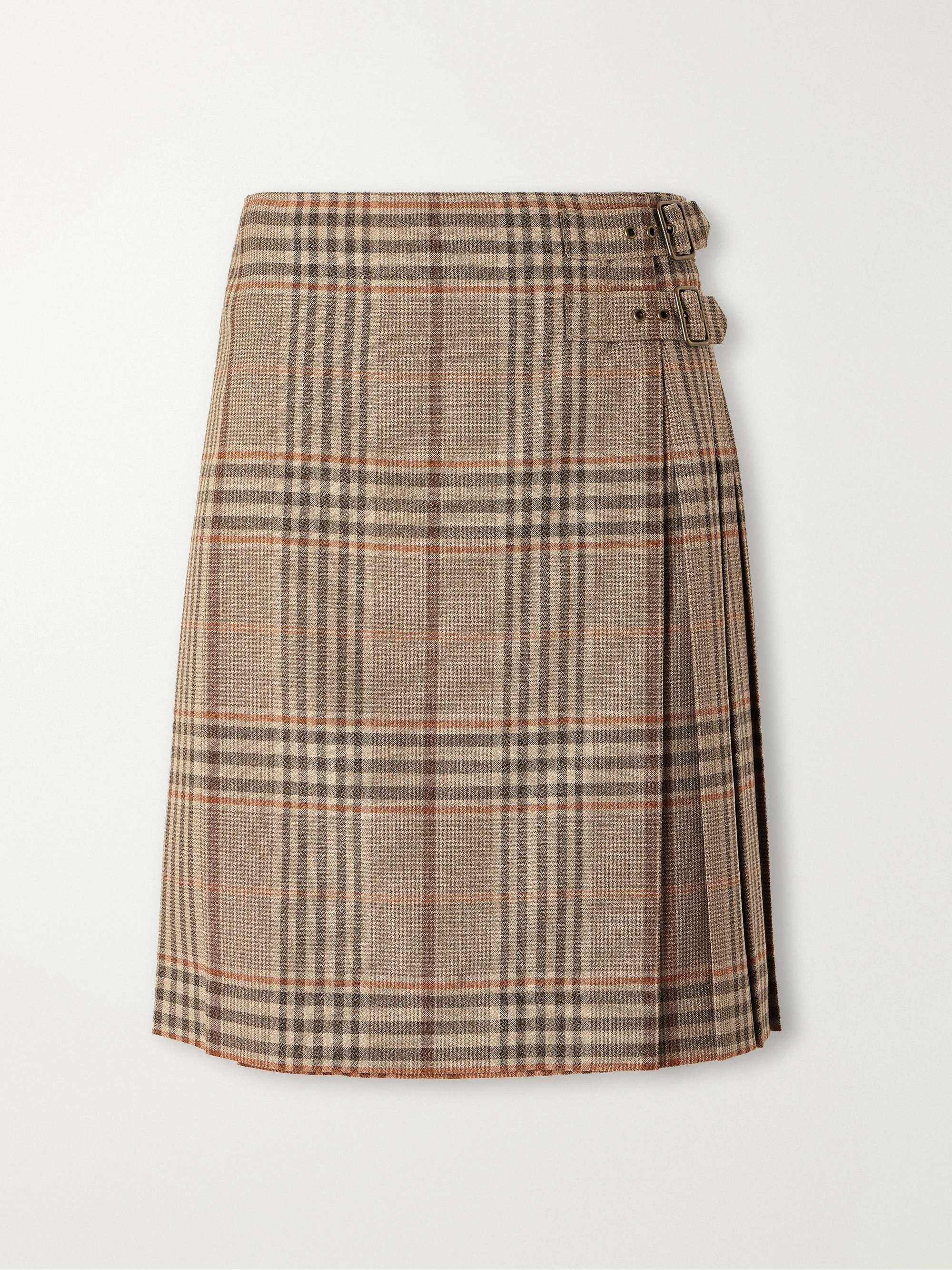 Pleated Checked Wool Mini Skirt