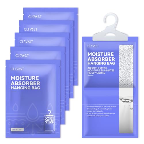 Clevast 5 Pack Wardrobe Dehumidifier, Hanging Dehumidifiers for Wardrobes, Moisture Absorber for Wardrobe, Cupboards, Bedrooms, Washrooms, Basement, Office – 230g Each