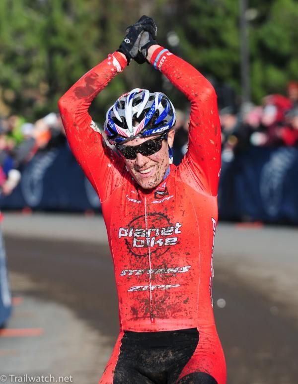 Katie Compton (Planet Bike) celebrates her seventh straight 'cross national championship.