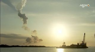 The scene at Port Canaveral in Florida after NASA's test of the Orion capsule's launch abort system.