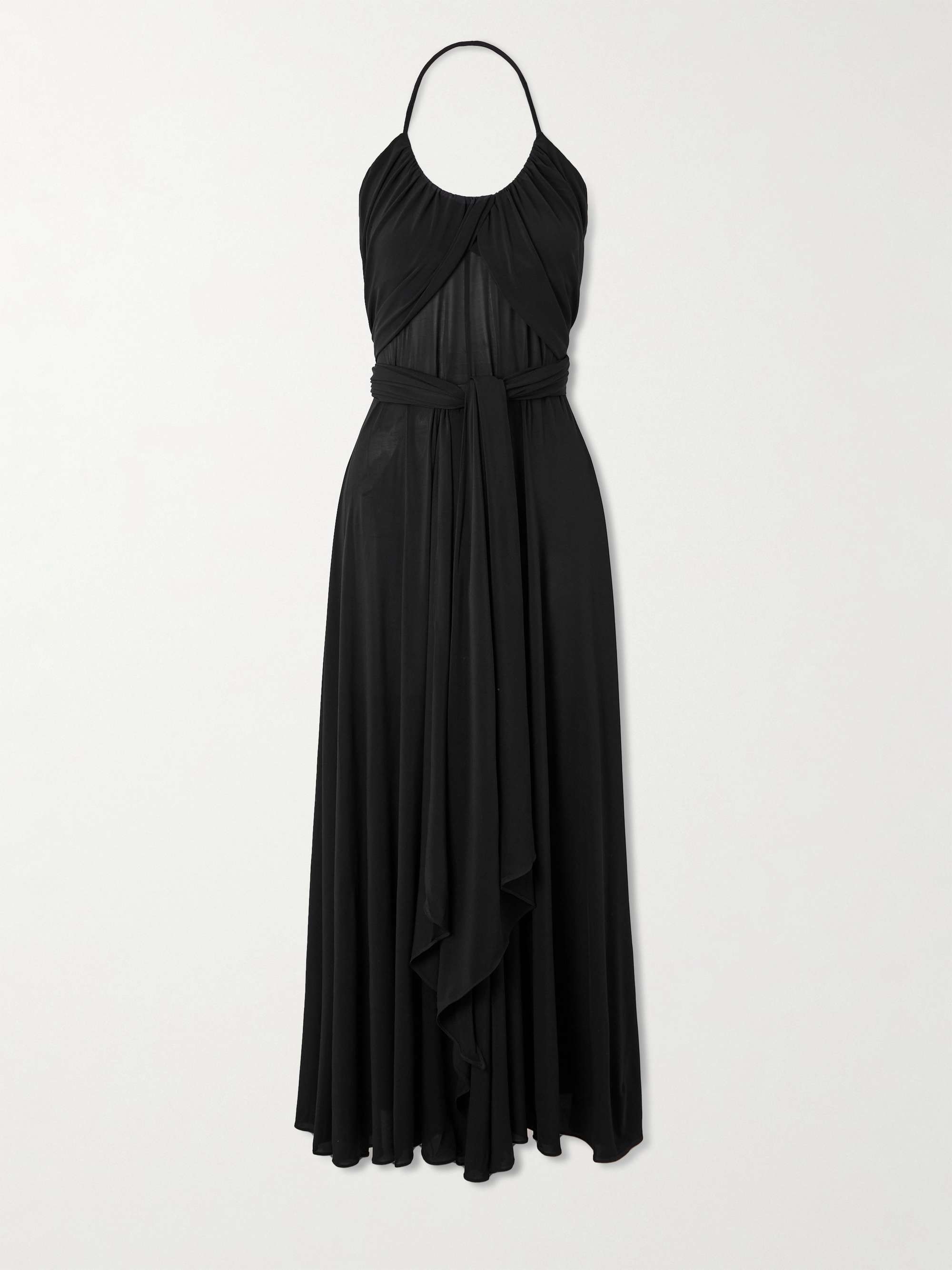 Belted gathered Jersey Lake halterneck Maxi dress
