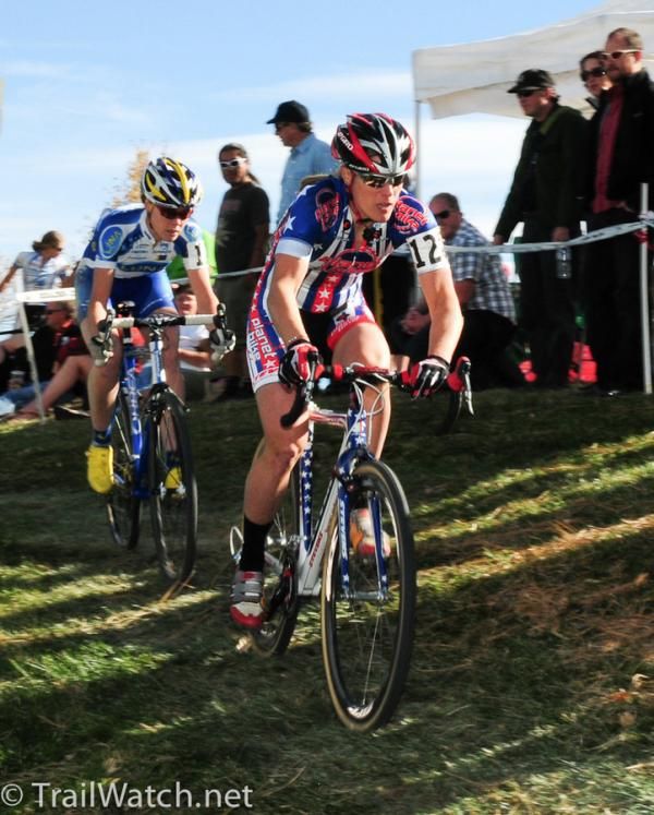 Katie Compton (Planet Bike) leading Georgia Gould on the first lap.