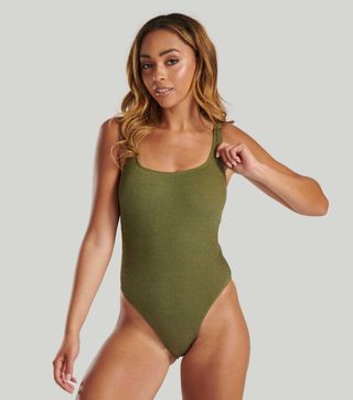 South Beach Khaki Textured Crinkle Swimsuit