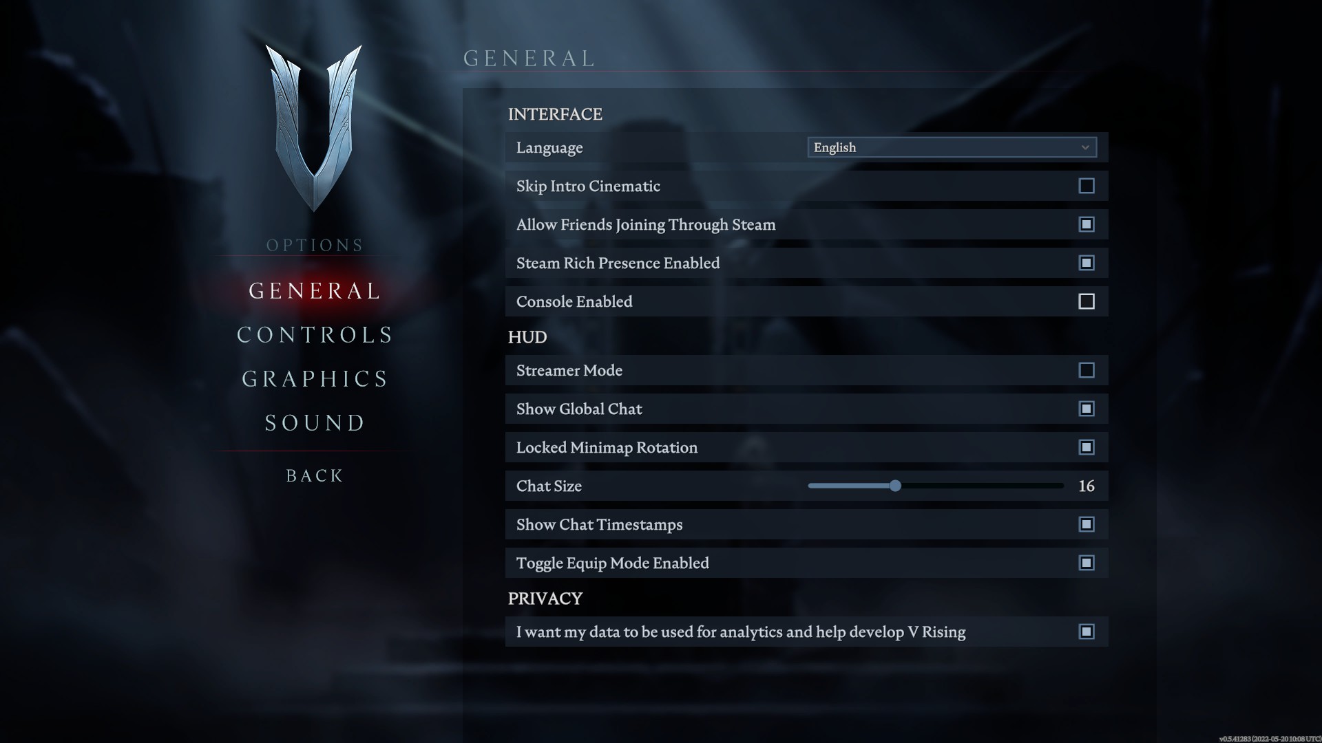 V Rising console commands setting menu