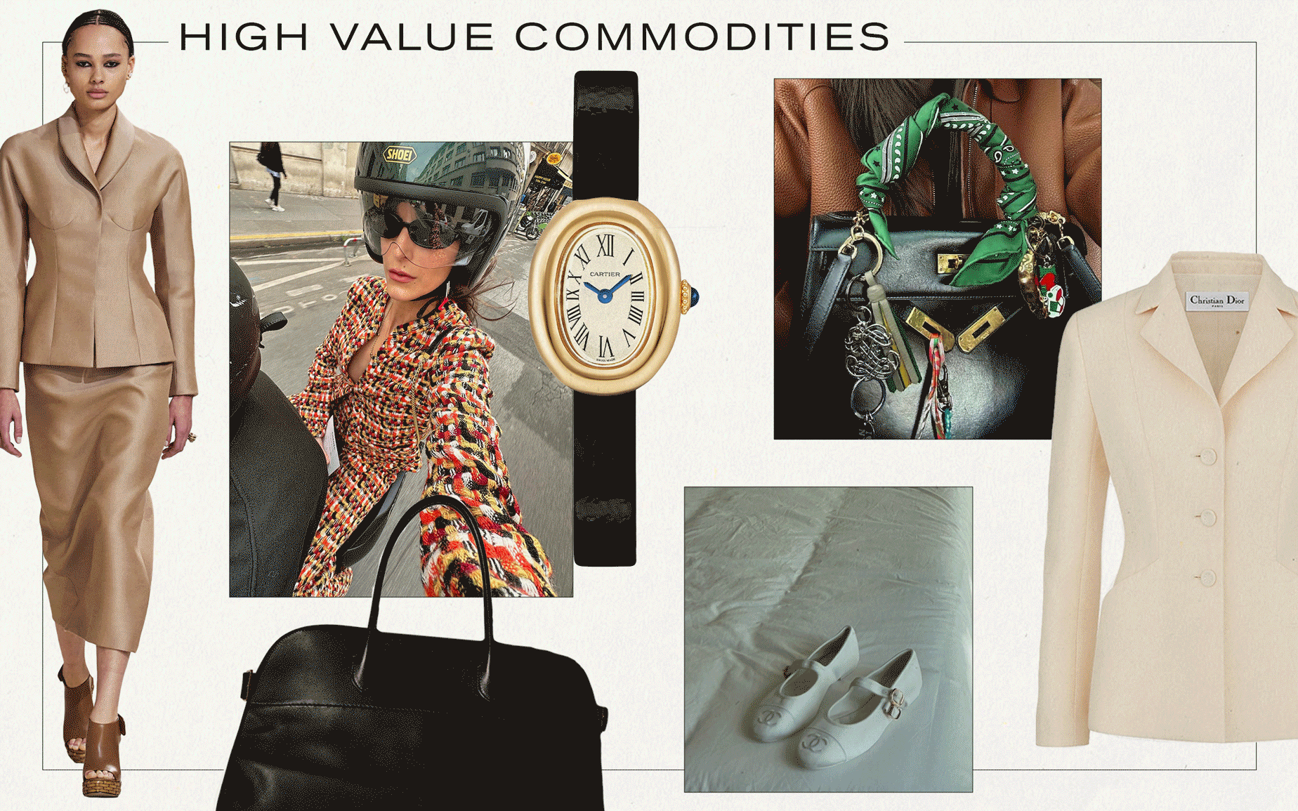 Spring Summer 2024 Shopping Trend Guide: A collage of runway, IG, and product imagery showcasing high-value commodities to buy for spring 2024.