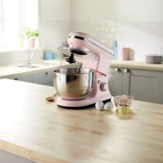 Pink stand mixer in kitchen 