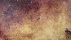 A glowing purple and gold starry deep space image