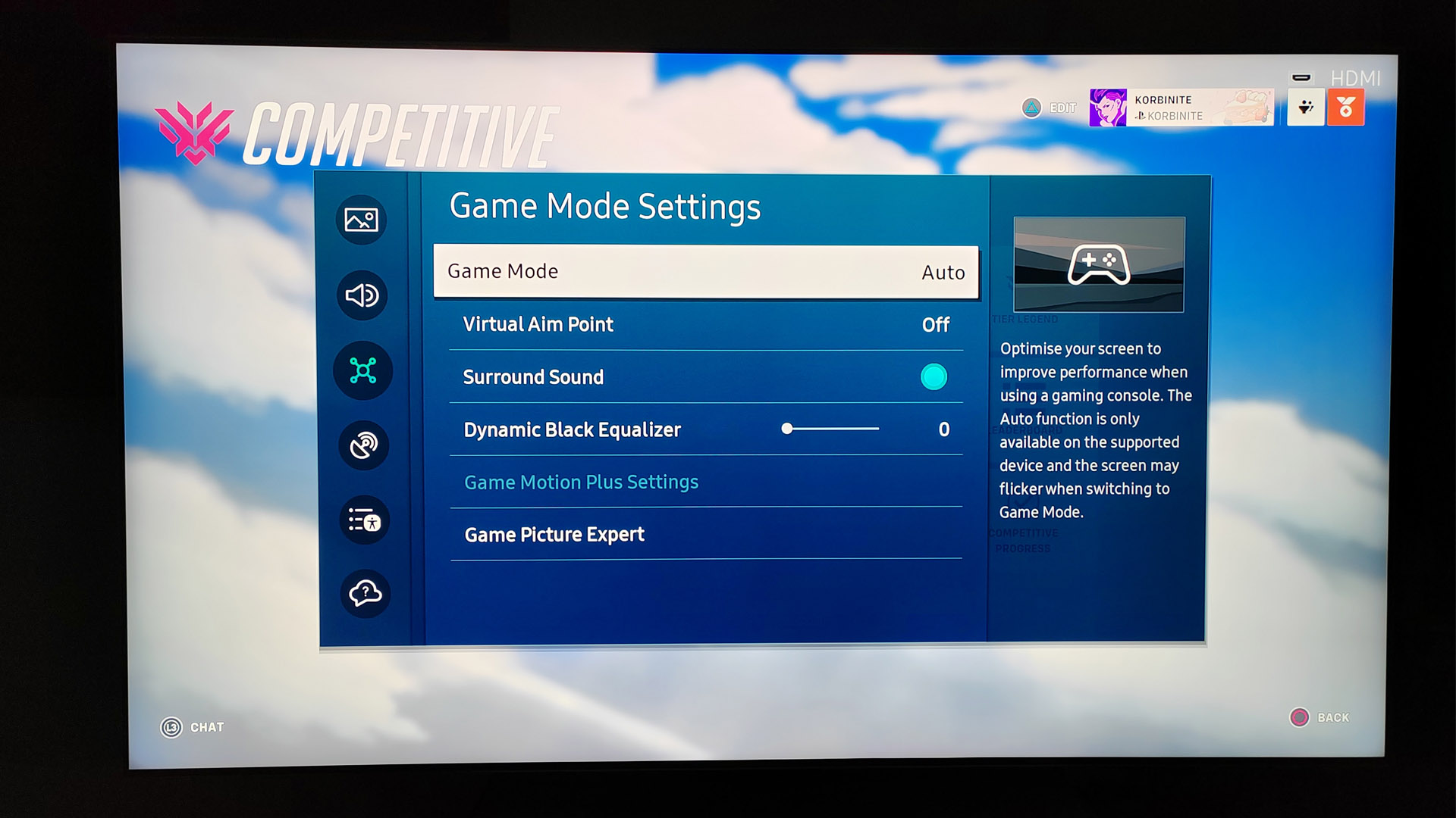 Samsung QN85C's Game mode settings