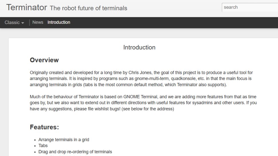 Website screenshot of Terminator (August, 2025)