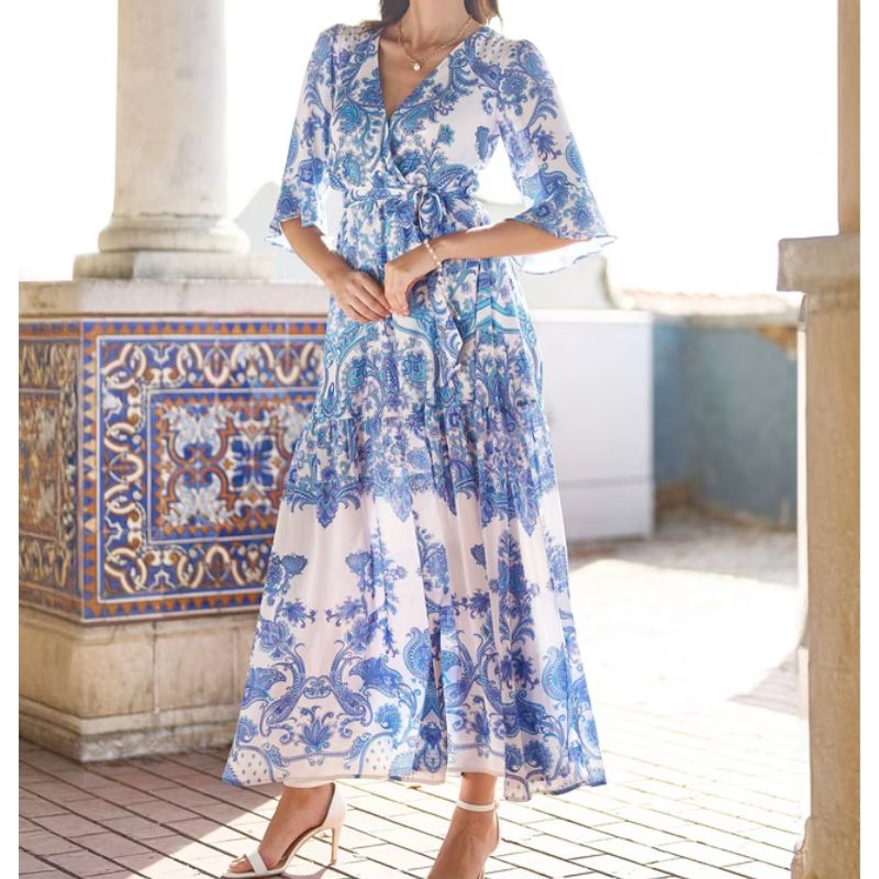 Yumi , Paisley Wrap Midi Dress