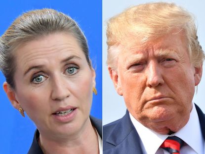 Side by side photos of Mette Frederiksen and Donald Trump.