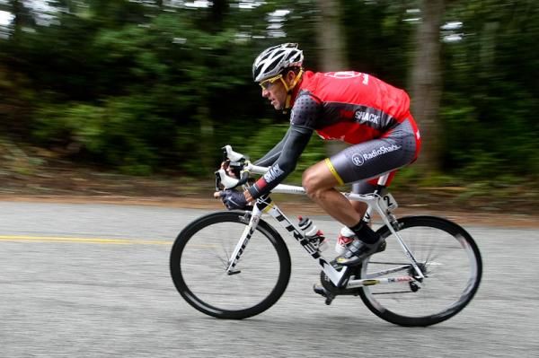 Lance Armstrong (RadioShack) remains focused as he descends.