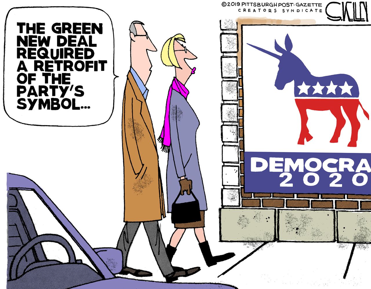 Political Cartoon U.S. Green new deal Democrats unicorn