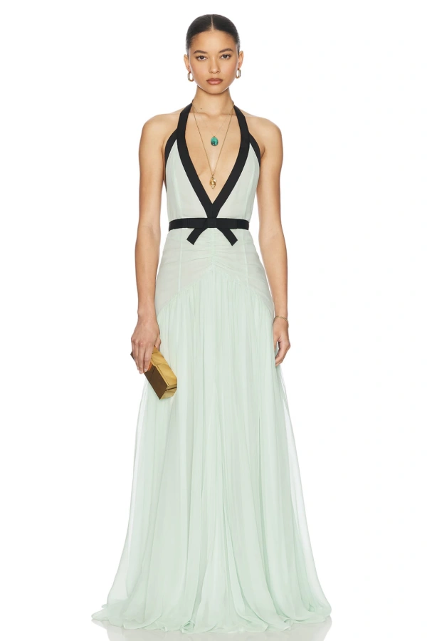 The Siren Dress in Silk Chiffon in Mint &amp;amp; Black Helsa