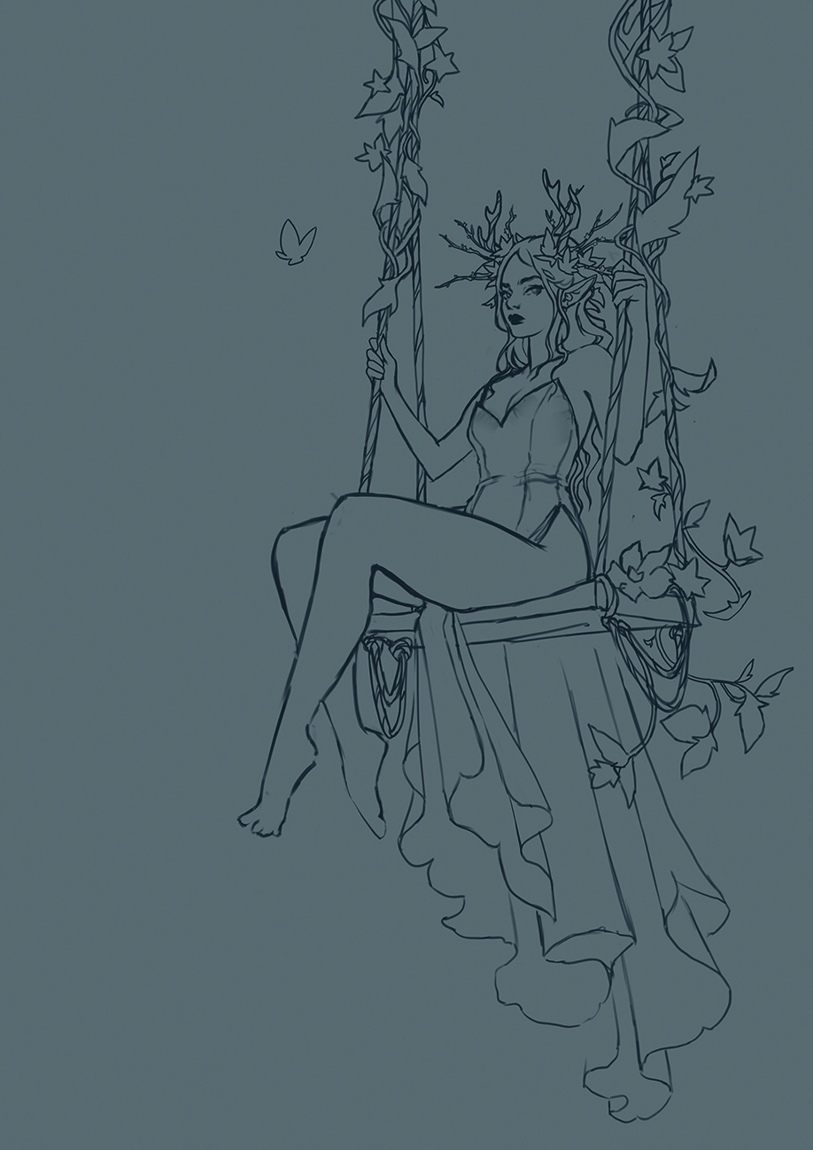 Digital art showing a fairy on a swing
