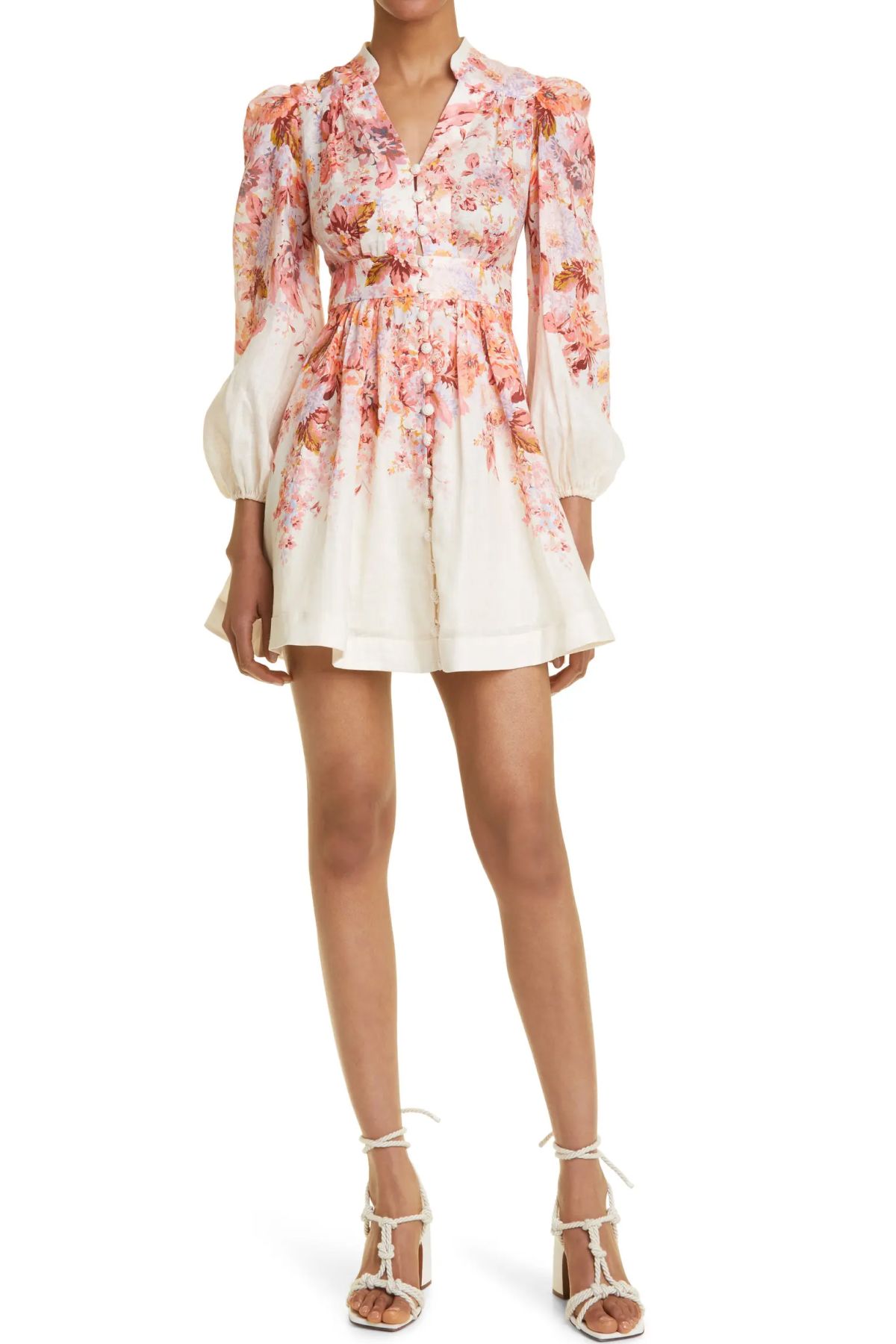 Zimmermann Devi Floral Print Long Sleeve Linen Minidress