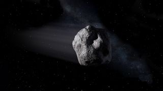 artist's depiction of rock with starry background
