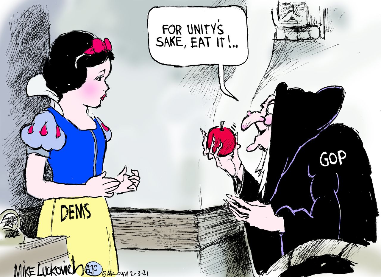 Political Cartoon U.S. snow white democrats gop unity