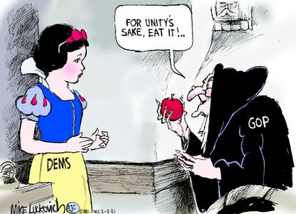 Political Cartoon U.S. snow white democrats gop unity