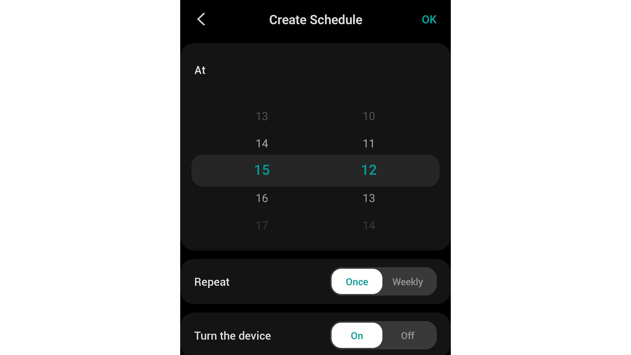 a screenshot of the schedule feature from the VeSync app