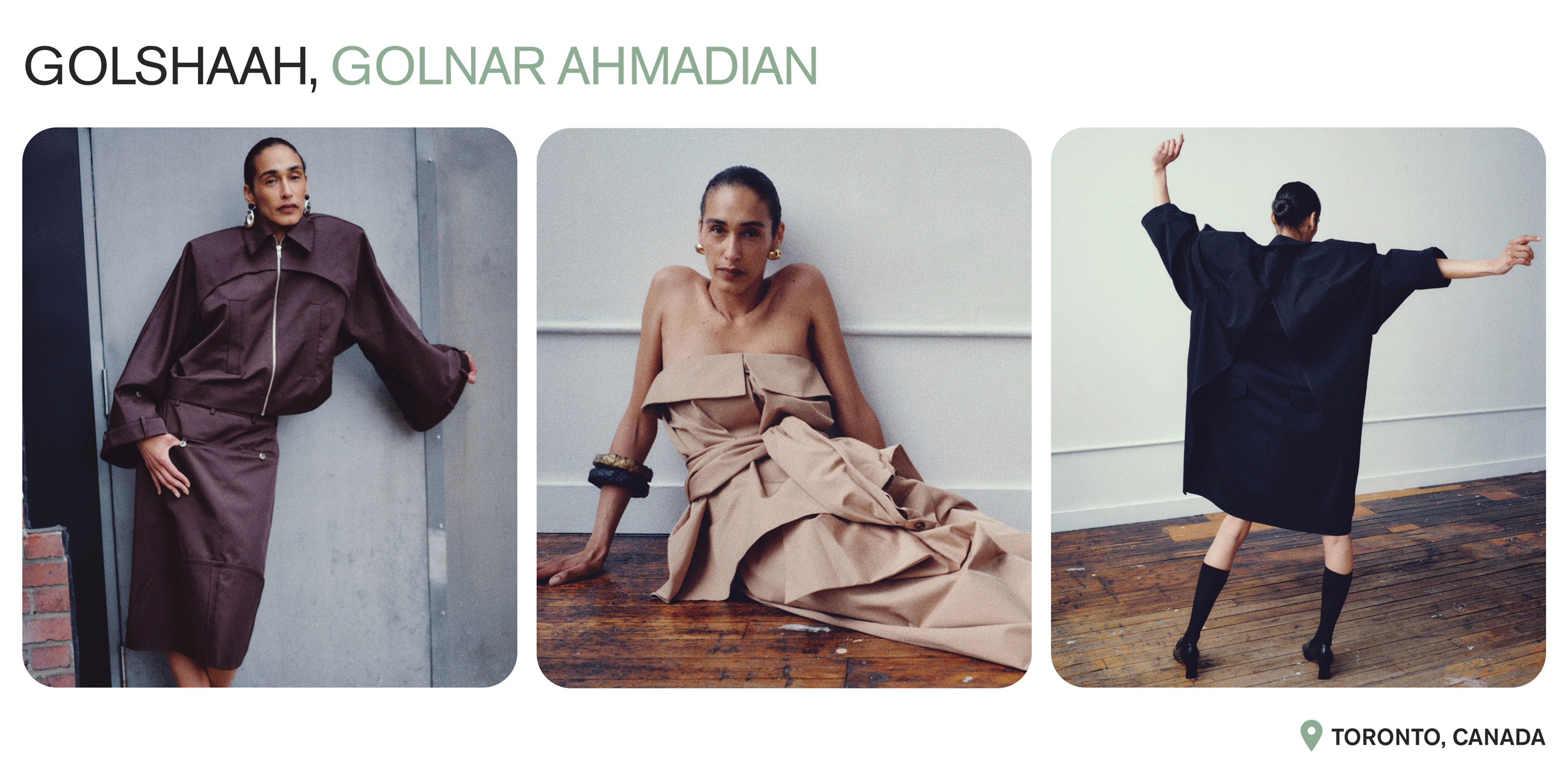 A gif of models wearing clothing from Golshaah.