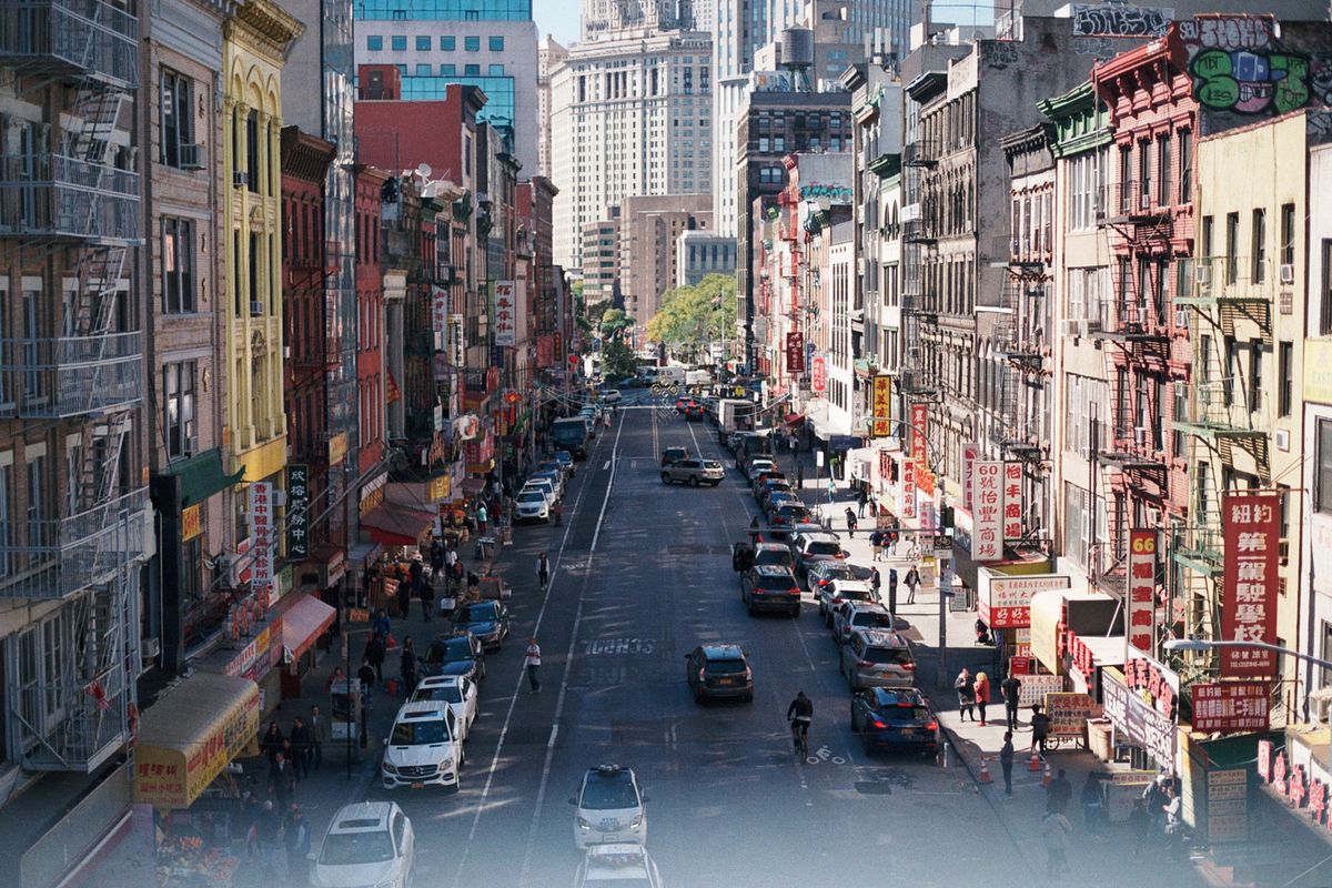 chinatown in new york city from the manhattan bridge shot on Fujifilm Superia X-TRA 400