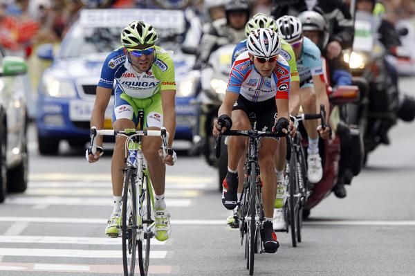 The breakaway comes through with Sergey Firsanov (RusVelo) about to take his turn