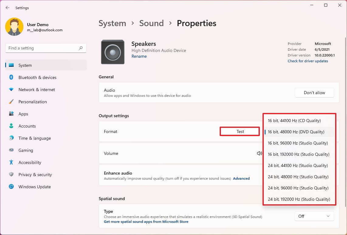 Windows 11 меняет формат звука
