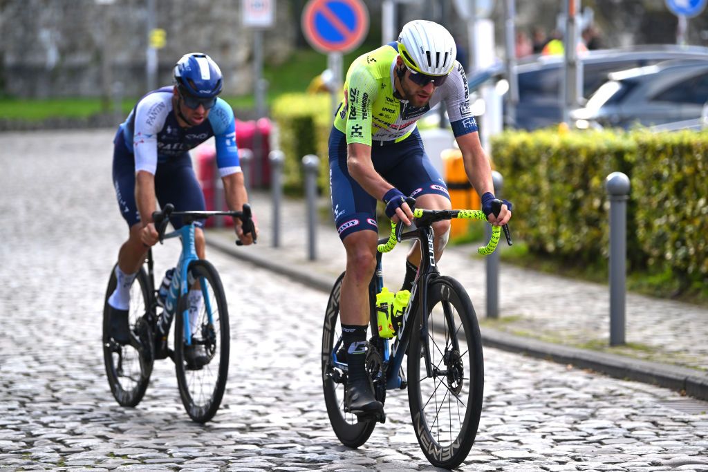 BINCHE BELGIUM OCTOBER 01 Laurenz Rex of Belgium and Team Intermarche Wanty competes in the breakaway during the 37th Binche Chimay Binche Memorial Frank Vandenbroucke 2024 a 1986km one day race from Binche to Binche on October 01 2024 in Binche Belgium Photo by Luc ClaessenGetty Images