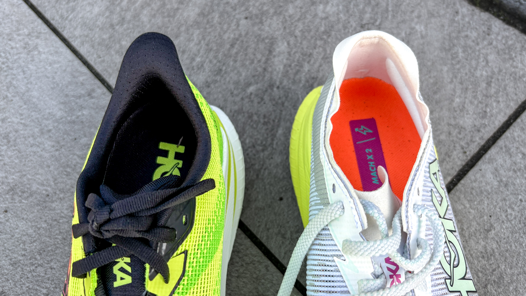 Hoka Mach X3 and Hoka Mach X2 running shoes heel