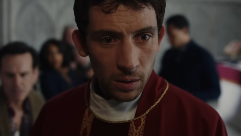 Josh O&#039;Connor as Rev. Jud Duplenticy in Wake Up Dead Man: A Knives Out Mystery